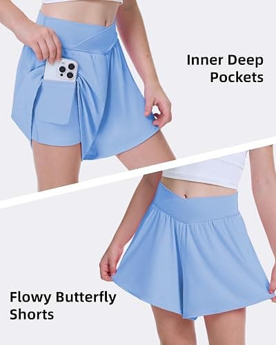 FireSwan Girls Butterfly Shorts Crossover Athletic Shorts with Pockets 2 in 1 Flowy Running Skorts for Teen, Girls, Youth thumbnail 3