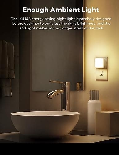 L LOHAS LED Night Lights Plug into Wall 2-Pack, 0.3W Plug in Night Light | Dusk to Dawn, 3000K Soft White, Bright Nightlight Auto-on/off, for Adults Kids Room Bedroom Bathroom Hallway Kitchen, Non-Dim thumbnail 5