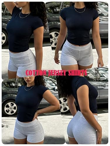Danysu Nude Built in Bra Cotton Jersey T Shirt No See Through Stretchy Lightweight Fitted Everyday Basic Tops Gym Workout Tee thumbnail 3