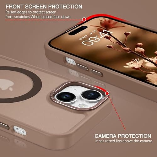 BENTOBEN for iPhone 15 Case, for iPhone15 Phone Case Compatible with MagSafe, Translucent Matte Magnetic Cover Shockproof Women Girl Protective Cute Case for iPhone 15 6.1", Cocoa Brown, Bronze thumbnail 5