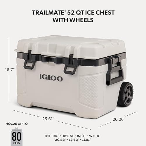 Igloo Trailmate 52Qt Wheeled Cooler, Insulated Hard Shell Ice Chest, Bone thumbnail 3