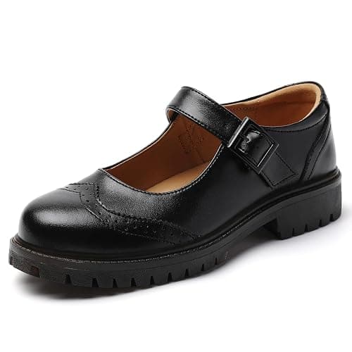 Mary Jane Shoes Black Platform Mary Janes for Women Oxford Leather Flats | Dress Casual Ladies Oxford Loafers Shoes for Office School Girl Dressy Work Walking Round Toe Comfortable maryjane Shoes - Image 1
