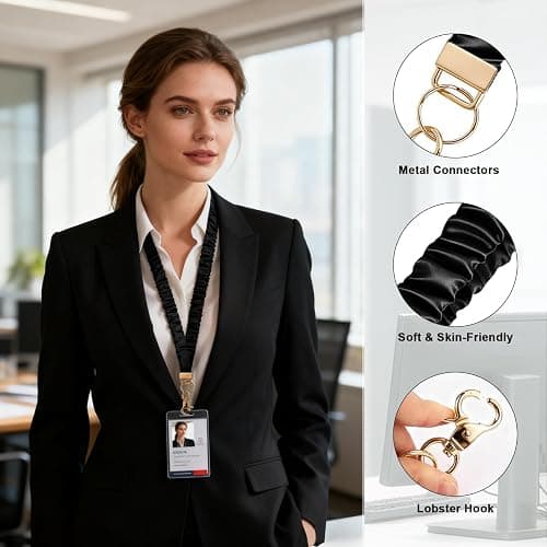 Ajmyonsp Scrunchie Lanyard for ID Badges Teacher, Stretchy Neck Key Lanyards for Women Men Nurse, Breakaway Cute Retractable Keychains Holder Clip for Father's Day Cruise Ship Cards, Black thumbnail 5