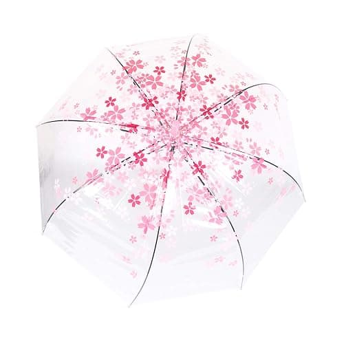 ThreeH Elegant Arch Umbrella Windproof Thick Transparent Cherry Cute Design Romantic Long Handle Rain Umbrella KS11 Pink thumbnail 3