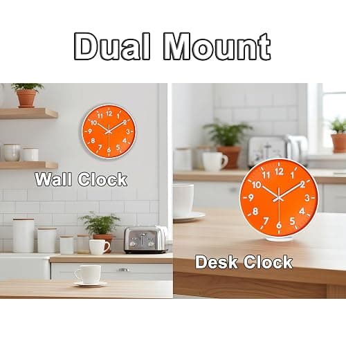 JENLYSTIME 12 Inch 3D Number Modern Indoor/Outdoor Wall Clock,Round Bright Colorful Dial,Non Ticking Silent Quartz Battery Operated, Easy to Read Simple Style Decor Clock for Bedroom,Kitchen(Orange) thumbnail 4