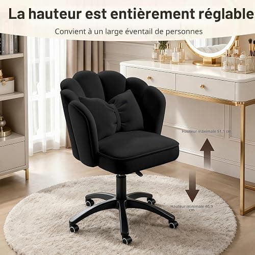 HDHNBA Vanity Chair Velvet Petal Desk Chair Upholstered Modern Tufted Home Office Chair with Back,Height Adjustable Computer Task Chair for Bedroom Living Room(Black) thumbnail 4