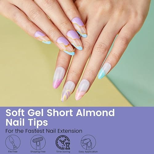 Wilfniee Short Almond Nail Tips: 240PCS Soft Gel Pre-Shaped Acrylic Fake Almond Nail Tips with Nail Stand, 12 Sizes Full Cover Clear Press on Nails for Girls Women Nail Art Design thumbnail 3