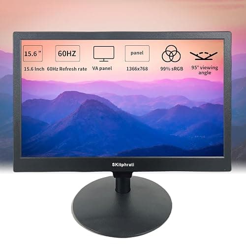 SKitphrati 15.6 Inch Small Monitor 1366x768 TN Screen Display Mini Monitor with HDMI VGA BNC Ports, VESA Mounting, LED Monitor for PC, Laptop and Computer, Built in Speaker thumbnail 2
