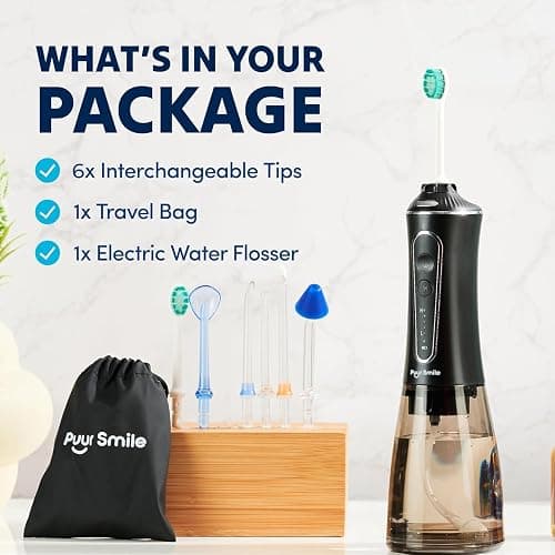 Puur Smile Professional Water Flosser - Advanced Dental Care for a Healthier Mouth, Gum, and Teeth - IPX7 Waterproof Oral Irrigator | 7 Replacement Tips, Travel-Friendly, Rechargeable - Oral Hygiene thumbnail 7