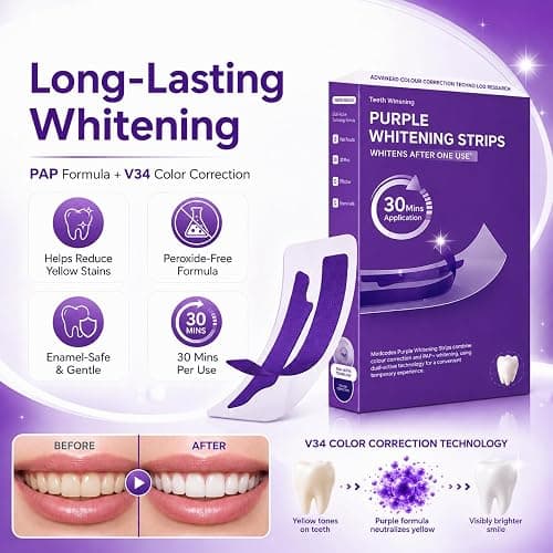 Purple Teeth Whitening Strips 28 Treatments Whitening Strips Teeth Whitening kit-Enamel Safe & Low-Sensitivity-with,Peroxide-Free,Quick Teeth Whitening (Purple) thumbnail 7
