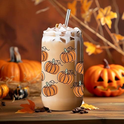 LEADO Pumpkin Cup - Fall Gifts, Halloween Glass Cup, Fall Basket Stuffers | Pumpkin, Birthday, Fall Gifts for Women, Adults, Halloween Boo Basket, Halloween Iced Coffee Cup, 16 oz Thanksgiving Tumbler thumbnail 7