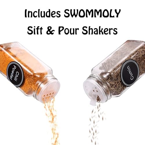 SWOMMOLY Spice Rack Organizer with 32 Glass Spice Jars, 396 Spice Labels, Chalk Marker and Funnel Complete Set, for Cabinet, Countertop, Cupboard or Wall Mount, Black thumbnail 6