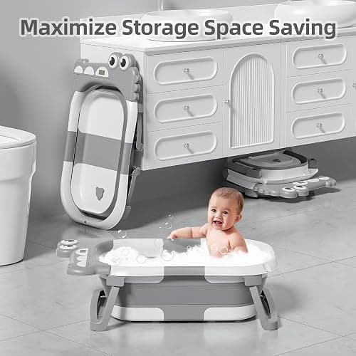 TPN Collapsible Baby Bathtub, Baby Bath Tub with Soft Cushion & Real-Time Thermometer, Baby Bathtub Infant to Toddler Tub (0-36 Months), Portable Newborn Travel Bath tub thumbnail 4