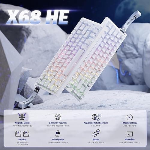 ATTACK SHARK X68HE 60% Wired RT 8K Keyboard+Wireless R1 Mouse-White Contour | Adjustable Actuation,Hall Effect Mechanical Magnetic Switch,Coiled Cable,USB C/2.4Ghz/BT Ultralight 18K DPI Mice for PC Gamer thumbnail 2