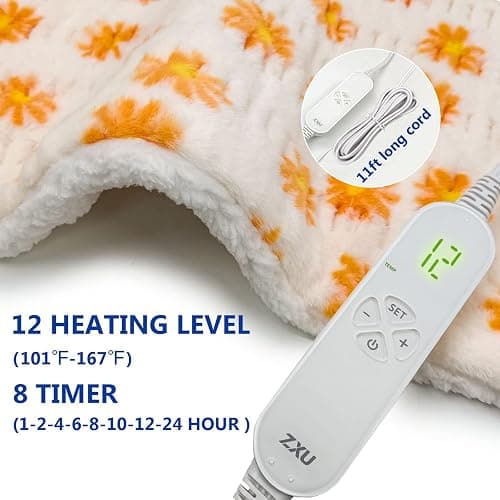 ZXU Heating Pad for Back Pain Relief and Cramps Relief- Ultra Soft Sherpa Heating Pad, XL King Size 12" x 24", 12 Heat Levels & 1-24H Auto Off，Stay on Function Hot Heated Pad, Machine Washable thumbnail 2