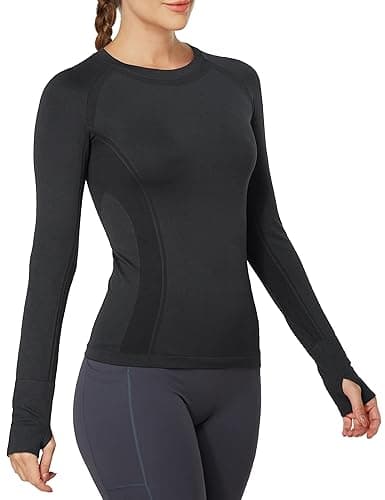 MathCat Workout Shirts for Women Long Sleeve, Workout Tops for Women, Quick Dry Gym Athletic Tops，Seamless Yoga Shirts - Black - Small