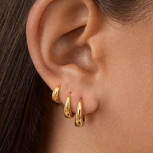Risamil Hoop Earrings for Women 14K Gold Plated/Silver Hoops Simple Knot Huggie Small Hoop Earrings Set Trendy Hoops Everyday Wear Earrings for Women Jewelry thumbnail 6