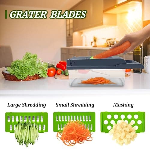Vegetable Chopper, Multi-Functional 14 in 1 Food Chopper With 3 Blades and 5 Blades for Cutting Onions, Carrots, Tomatoes, Fruits thumbnail 2