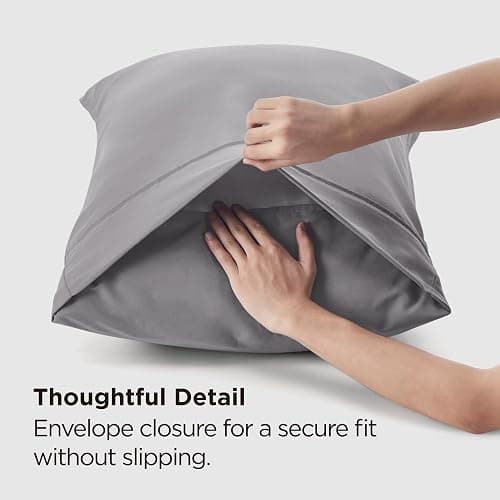 Bedsure Queen Pillow Cases Set of 2 - Silver Grey Brushed Microfiber Pillowcase 2 Pack, Super Soft and Cozy Pillow Case Covers with Envelope Closure, Wrinkle, Fade and Stain Resistant, 20x30 Inches thumbnail 7