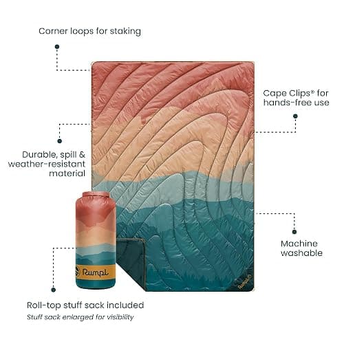 Rumpl Original Puffy Blanket - Warm, Water-Resistant Camping Blanket with 100% Recycled Synthetic Insulation, 52"x75", Original Puffy V2, Rocky Mountain Sunset Fade thumbnail 5