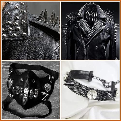 150 Sets Punk Spikes and Studs, 13 Shape Cone Spikes Leather Rivets Gothic Screw Back Studs with Install Tools for DIY Necklace Jacket Vest Shoes Boot Belts Bags Leather Crafts (Gun-Black) thumbnail 7