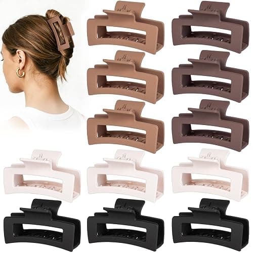 12 Pack Hair Clips for Women, Medium Claw Clips for Thin Thick Hair, Strong Hold Matte Finish – Brown thumbnail 6
