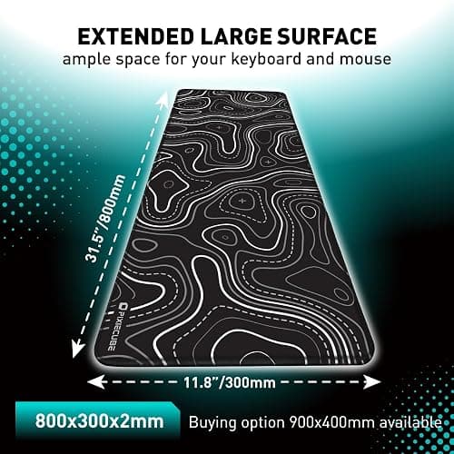 Pixiecube Minimalist Topographic Map Mouse Pad - Contour Extended Large Stitch Edge Mousepad. Black & White Non-Slip XXL Gaming Desk Mat thumbnail 2