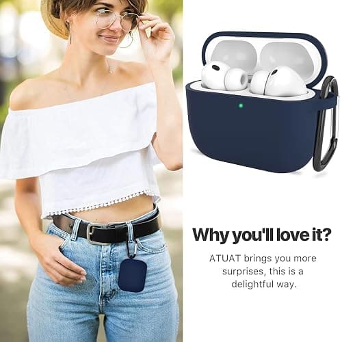 ATUAT Compatible with AirPods Pro 3 Case, Protective Soft Silicone Cover with Keychain Cleaning Kit for Women Men for Apple AirPods Pro 3rd Generation(2025), Front LED Visible, Midnight Blue thumbnail 5
