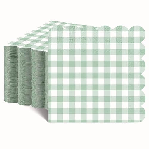 80 Pcs Sage Green Gingham Paper Napkins 6.5 Inch Green and White Paper Napkins Disposable Scalloped Napkin for Baby & Bridal Shower, Wedding, Birthday, Picnic, Easter Party - Image 1