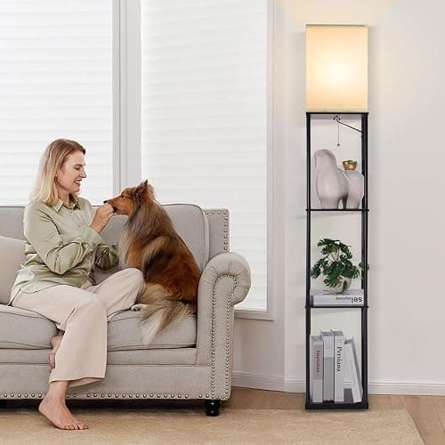 Gupuzm Floor Lamp with Shelves, Modern Square Standing Lamp with 3 Color Temperature Bulb, Corner Display Bookshelf Lamp for Living Room, Bedroom and Office (Black) thumbnail 8