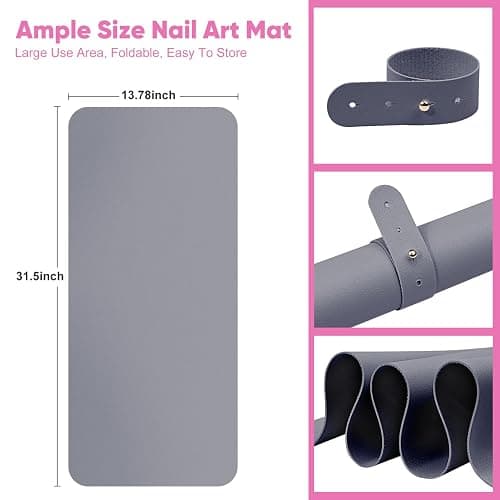 Subay Nail Art Table Mat, Fiber PU Leather Nail Arm Rest Pad for Acrylic Nails, Foldable Nail Hand Rest Pillow Manicure Pad Acrylic Nail Desk Mat for Nail Technician - Grey thumbnail 6