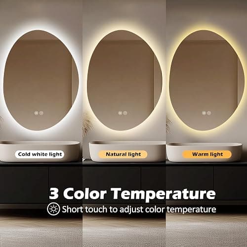 Yoding LED Bathroom Mirror with Lights 25x33, Stepless Dimmable Irregular LED Mirror with 3 Colors, Anti-Fog, Memory, Al-Alloy Lampshade, Frameless Makeup Mirror for Bathroom (Horizontal/Vertical) thumbnail 5