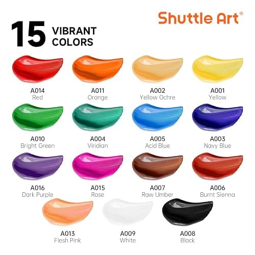 Shuttle Art Acrylic Paint Set, 15 x 12ml Tubes Artist Quality Non Toxic Rich Pigments Colors Perfect for Kids Adults Beginners Artists Painting on Canvas Wood Clay Fabric Ceramic Crafts thumbnail 3