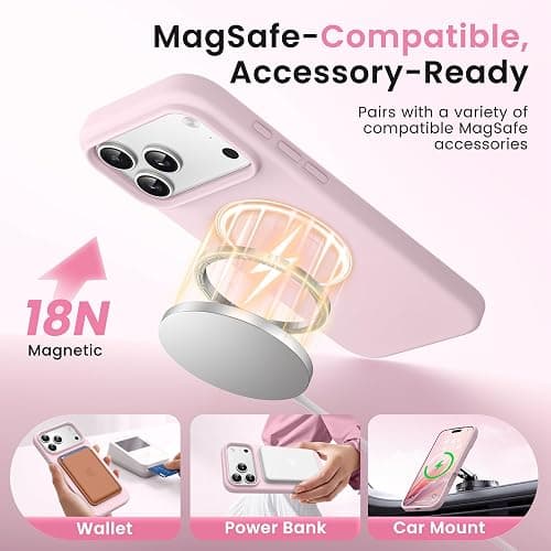 GONEZ Magnetic for iPhone 17 Pro Case, [Compatible with MagSafe] Anti-Scratch Microfiber Lining & Screen Protector, Silicone Camera Control, Shockproof Slim Phone Cover 6.3 inch, Pastel Pink thumbnail 2