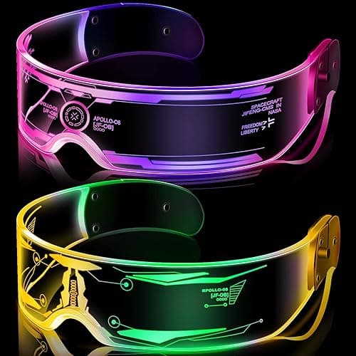 TOODOO 2 Pairs LED Visor Glasses Futuristic Glasses Light Up Glasses Luminous Glasses for Rave Costume Halloween Party(Stylish Style) - Image 1