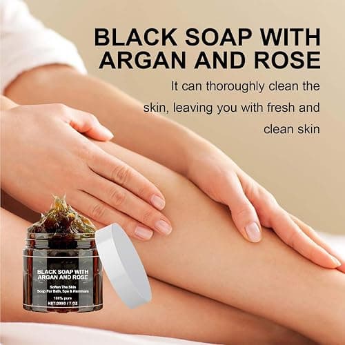 Jabón Negro Marruecos con Argán y Rosa,Exfoliante Corpora,Jabón Negro Marroquí Natural de Marruecos,Suavizante Piel Peeling Corpora,200g,Incluye Guante de Ducha thumbnail 6