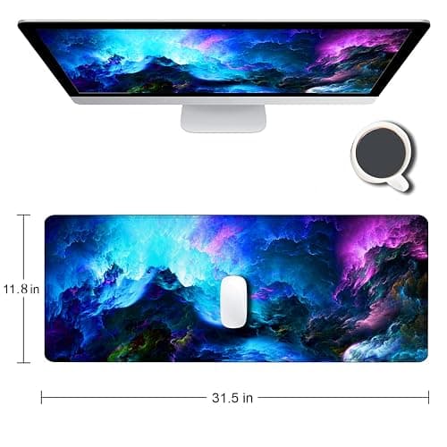 SANWUMIAN Gaming Mouse Pad, Large Non-Slip Rubber Base Mousepad, Keyboard Mouse Mat, Desk Pad with Stitched Edges, 31.5x11.8inch, Dazzling Galaxy thumbnail 2