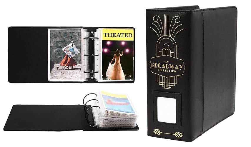 2Fold Binder for Holding Broadway Play Program and Theater Programs with 30 Custom Sheet Protectors - PU Leather - Fits Programs from Mid 1980s to Modern (Black/Gold Foil w/Window) - Image 1