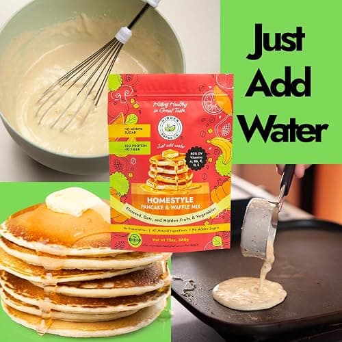 Hidden Foods Homestyle Pancake and Waffle Mix 2-Pack, High in Protein & Fiber with Hidden Fruits, Vegetables & Vitamins - Thick and Fluffy made with Oats & Flaxseed – Just Add Water thumbnail 7