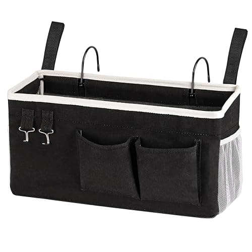 Ozzptuu Bedside Storage Caddy/Bedside Hanging Storage Bag for Headboards Bunk Beds Dorm Rooms Book Phone Magazine Holder (Black) - Image 1