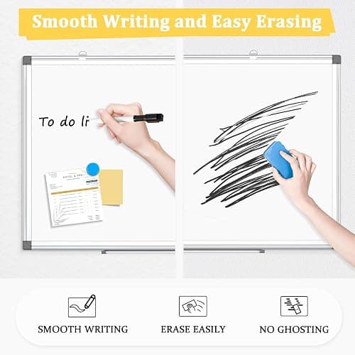 AMUSIGHT Double-Sided Magnetic Whiteboard, 24" x 18" Dry Erase Board Aluminum Frame for Wall, White Board Marker Board for Kitchen, Memo, School, Home, Office thumbnail 5