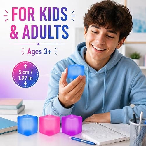 3 Pack Ice Cube Squishy Stress Balls, 1.97 x 1.97 in Soft Slow Rising Fidget Cubes, Clear Sensory Squeeze Set for Kids Teens & Adults, Silent Stretchy Desk Toy, Birthday Party Favor Ages 3+（3PCS） thumbnail 7