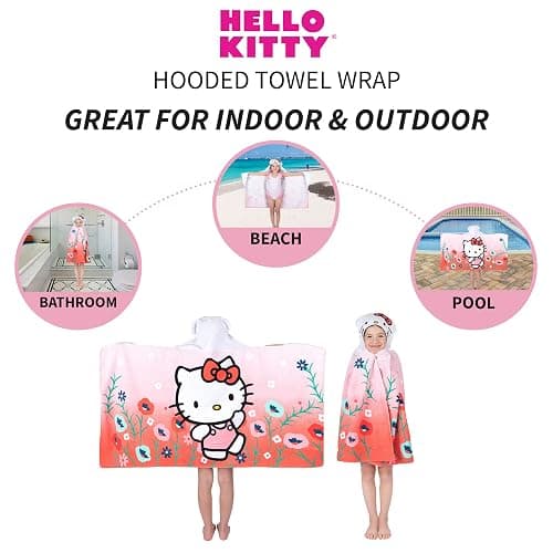 Hello Kitty Bath/Pool/Beach Soft Cotton Terry Hooded Towel Wrap, 24 in x 50 in, By Franco Kids thumbnail 5