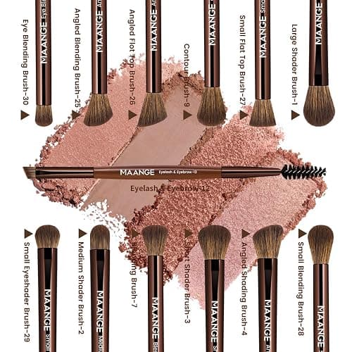 MAANGE 13 Pcs Makeup Brushes with Bag, Multi-functional Eye Makeup Brush Set Professional Blending Eyeshadow Concealer Eyebrows Eyeliner (Brown) thumbnail 2