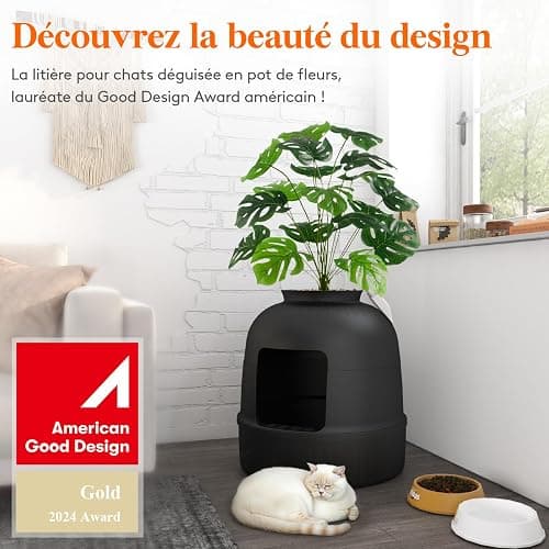 Lifewit Bac Litiere pour Chat avec Désodorisant et Filtre, Maisons de Toilette Chats pour Salon, Chambre à Coucher, Coins, Litiere Chat Fermé avec Fausse Plante, Pelle, 48 x 120 cm, Noir thumbnail 2