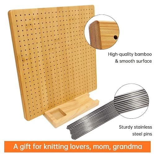 Iswabard 13x13 Inch Blocking Mats Blocking Board for Crocheting with 15 Stainless Steel Rods Crochet Blocking Board Large Base Bamboo Granny Square (Bamboo-C13‘’) thumbnail 4