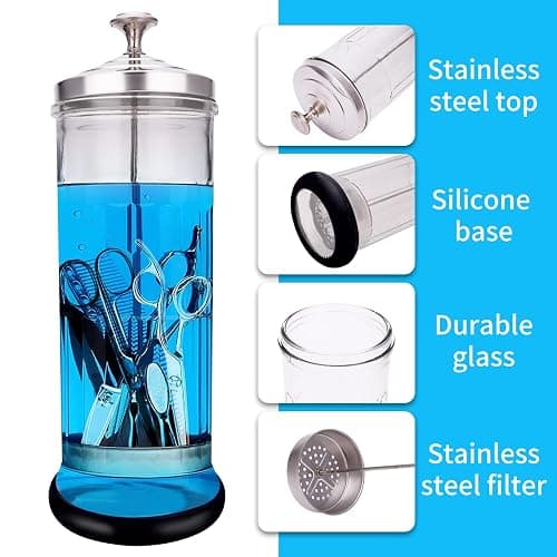 Disinfectant Sterilizer Jar - Durable Glass for Nail Tools and BarberShop Hair Stylist Tools (50 Oz /1500ml) thumbnail 5