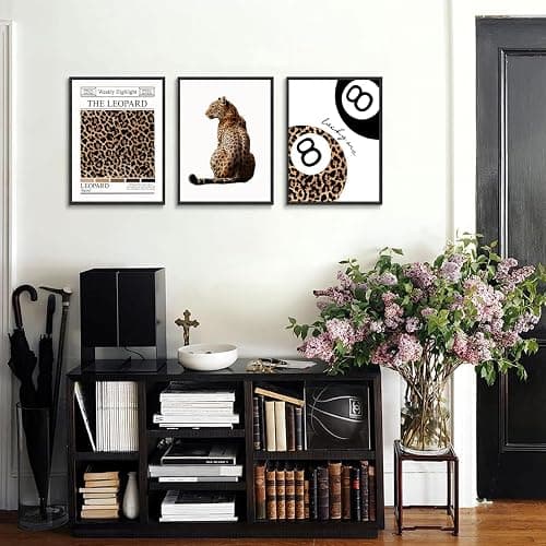 Set of 3 Trendy Leopard Wall Art Funky Lucky 8 Ball Posters Prints Preppy Room Aesthetic Cheetah Wall Decor Pictures for Girls Bedroom Apartment Dorm Unframed 12x16in thumbnail 4