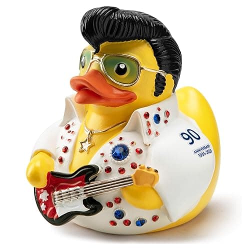 ChuangJie Elvis Duck Figurine, White Jumpsuit Design with Rhinestones, Decorative Collectible, 3.14 x 3.14 x 2.75 inches - Image 1
