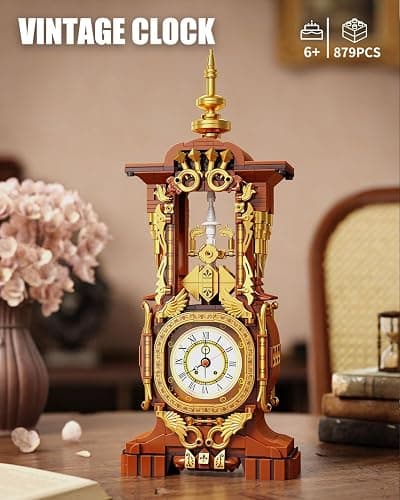 Vintage Clock Building Block Set, Stem Toy with Real Clock Function and Controllable Lighting, Technic Building Kit, Unique Home Decoration and Collectible, Birthday Gifts for Adults & Kids 6-12 thumbnail 4